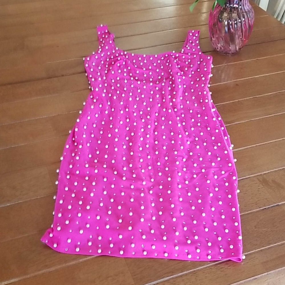 Hot Pink Mini Rhinestones Pearls, Lycra Spandex